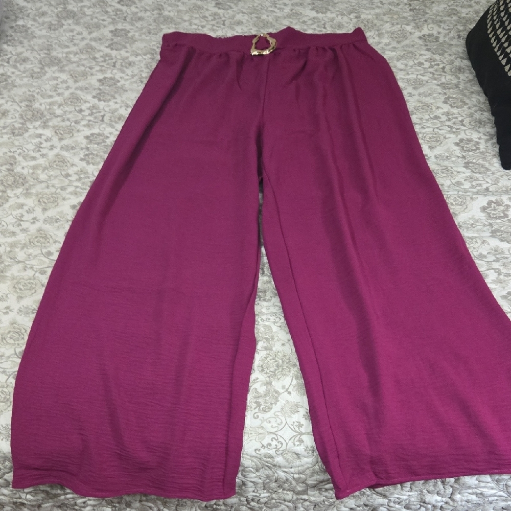 Wrapper Wide-Leg Pants in Deep Berry with Gold Ring